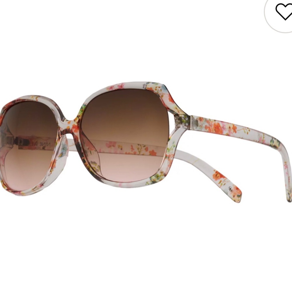 Nine West Floral Round Oversized Sunglasses with Pink Gradient Lenses